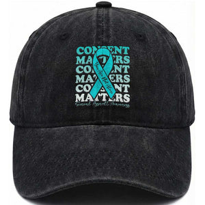 Sexual Assault Awareness Month Washed Cotton Baseball Cap Teal Ribbon Consent Matters You Are Not Alone TS14 Washed Cap Universal Fit Black Print Your Wear
