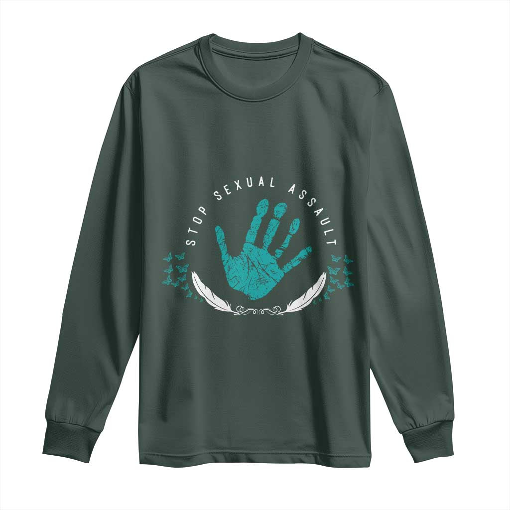 Stop Sexual Assault Awareness Survivor Long Sleeve Shirt TS14 Dark Forest Green Print Your Wear