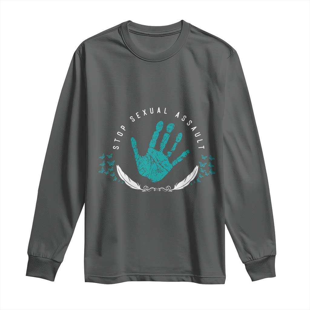 Stop Sexual Assault Awareness Survivor Long Sleeve Shirt TS14 Dark Heather Print Your Wear