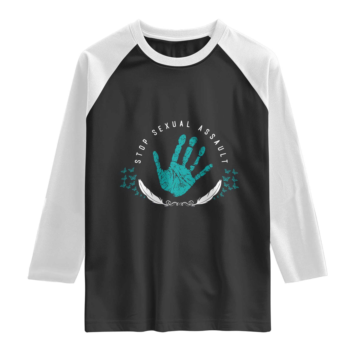 Stop Sexual Assault Awareness Survivor Raglan Shirt TS14 Black White Print Your Wear