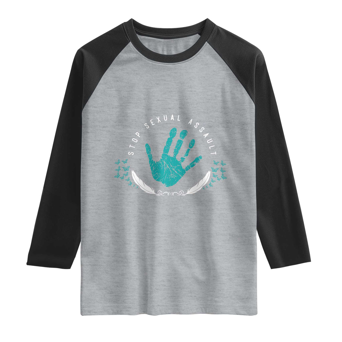 Stop Sexual Assault Awareness Survivor Raglan Shirt TS14 Heather Gray Black Print Your Wear