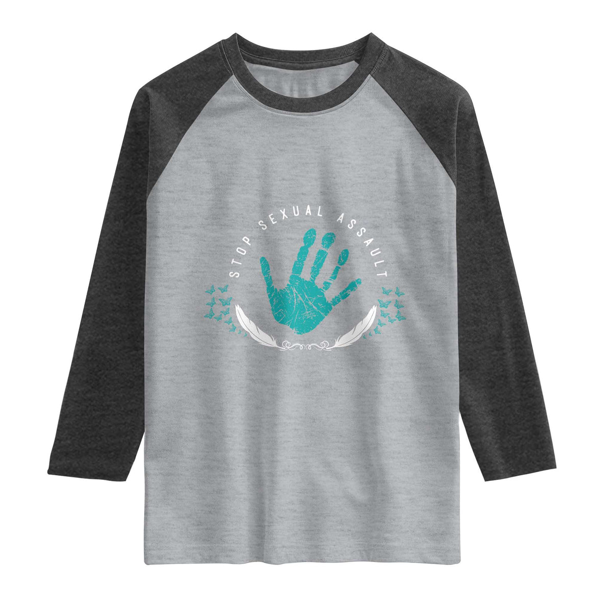 Stop Sexual Assault Awareness Survivor Raglan Shirt TS14 Heather Gray Heather Charcoal Print Your Wear