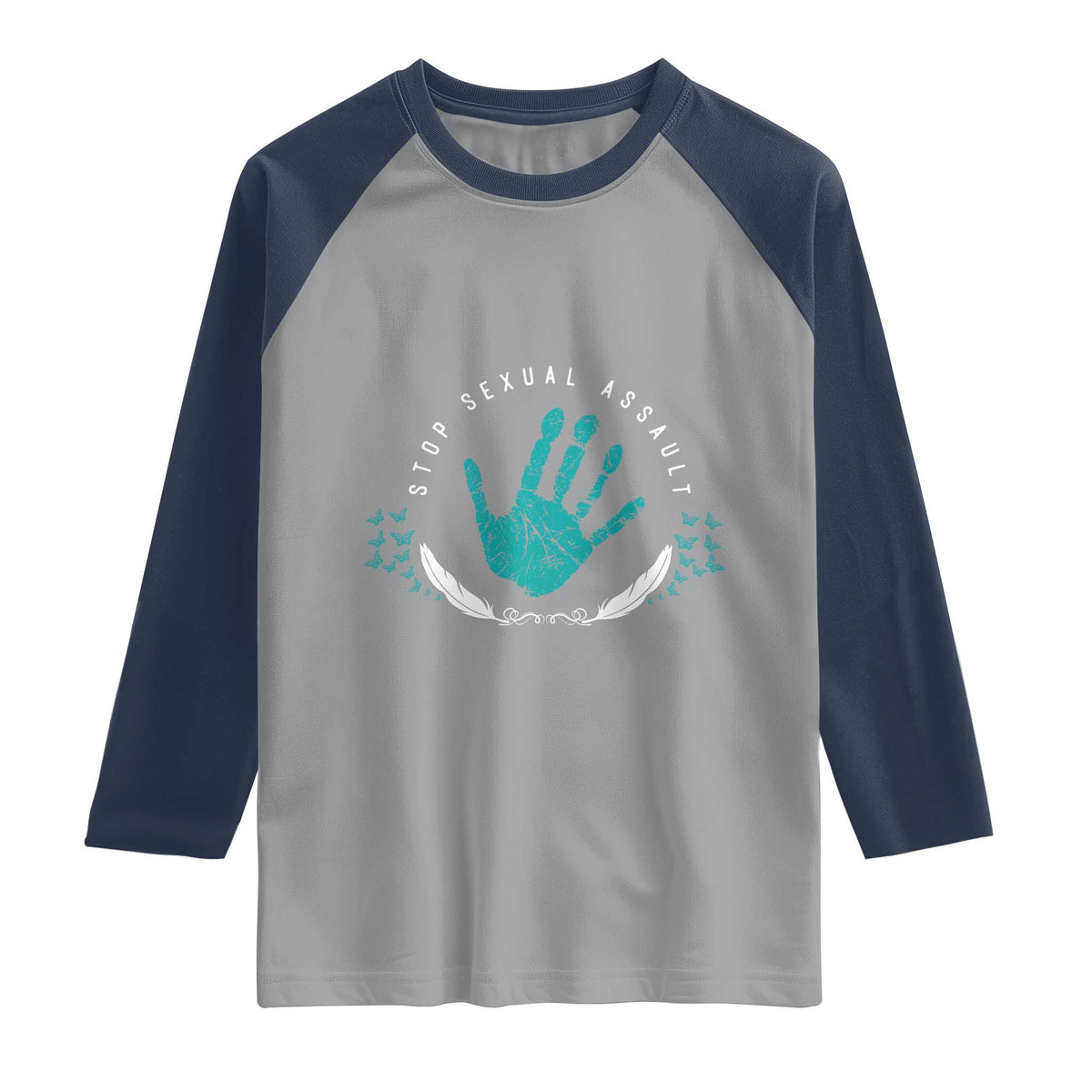 Stop Sexual Assault Awareness Survivor Raglan Shirt TS14 Sport Gray Navy Print Your Wear