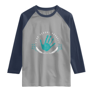 Stop Sexual Assault Awareness Survivor Raglan Shirt TS14 Sport Gray Navy Print Your Wear