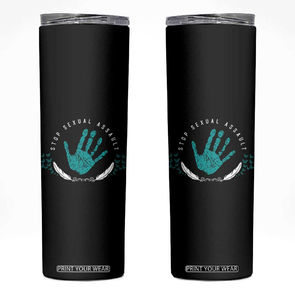 Stop Sexual Assault Awareness Survivor Skinny Tumbler TS14 Black Print Your Wear