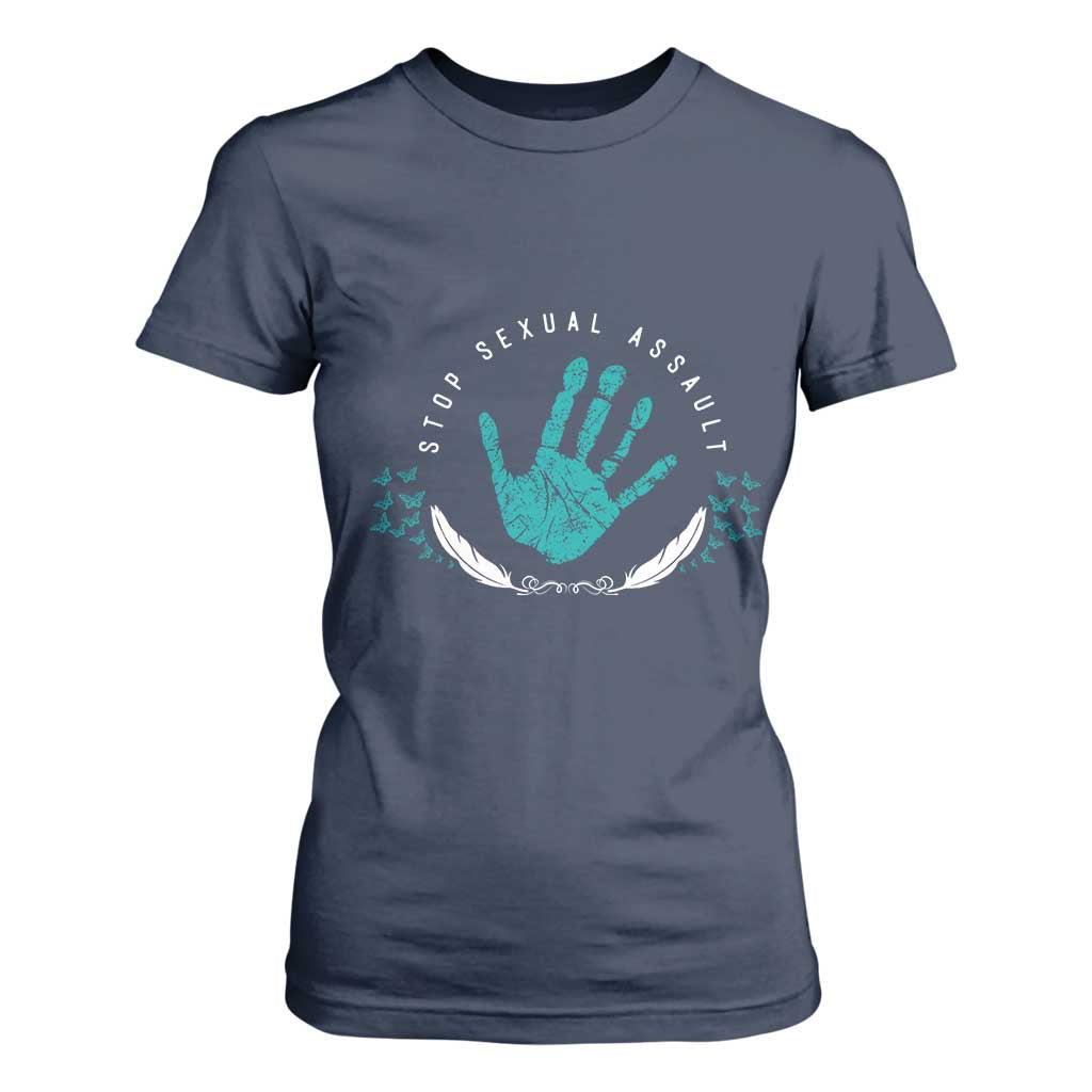 Stop Sexual Assault Awareness Survivor T Shirt For Women TS14 Navy Print Your Wear