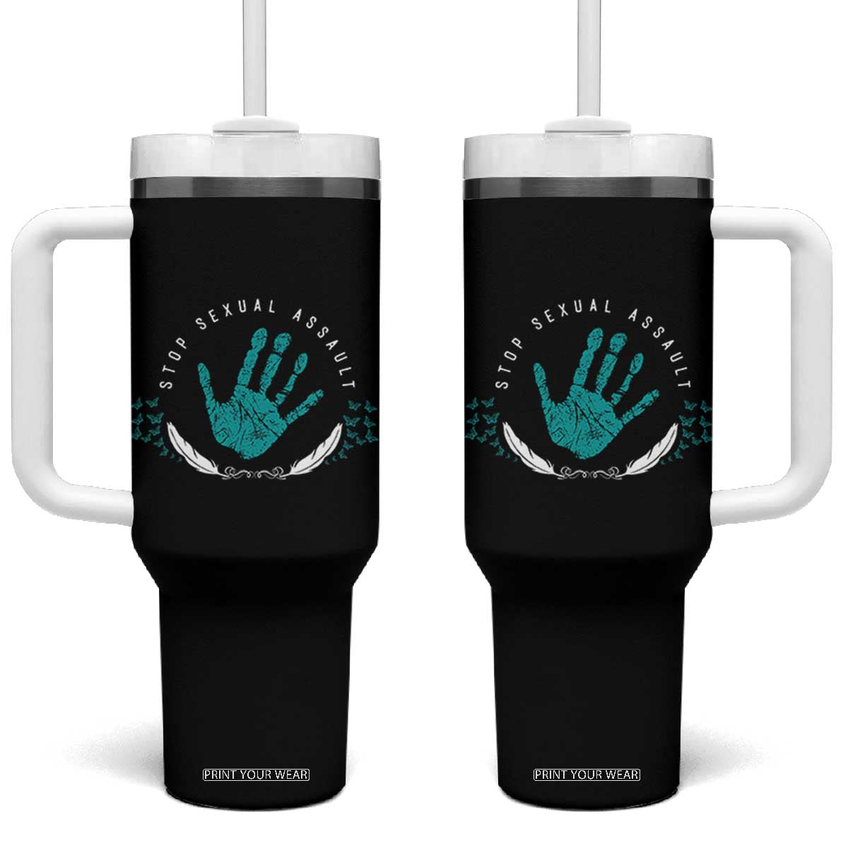 Stop Sexual Assault Awareness Survivor Tumbler With Handle TS14 One Size: 40 oz Black Print Your Wear