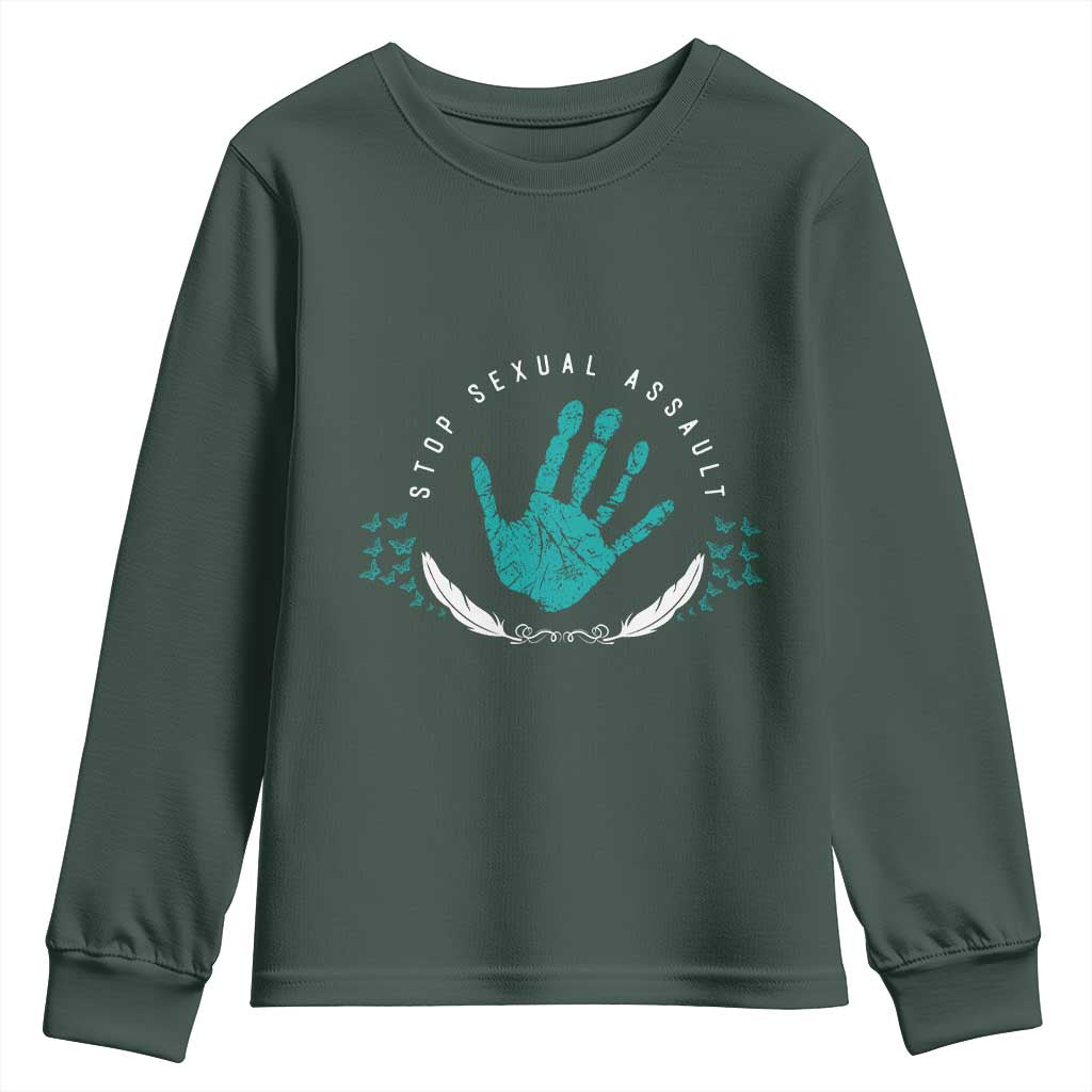 Stop Sexual Assault Awareness Survivor Youth Sweatshirt TS14 Dark Forest Green Print Your Wear