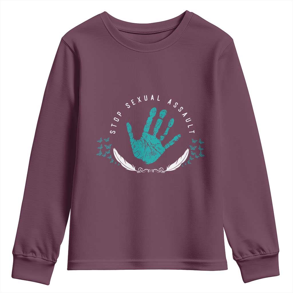 Stop Sexual Assault Awareness Survivor Youth Sweatshirt TS14 Maroon Print Your Wear