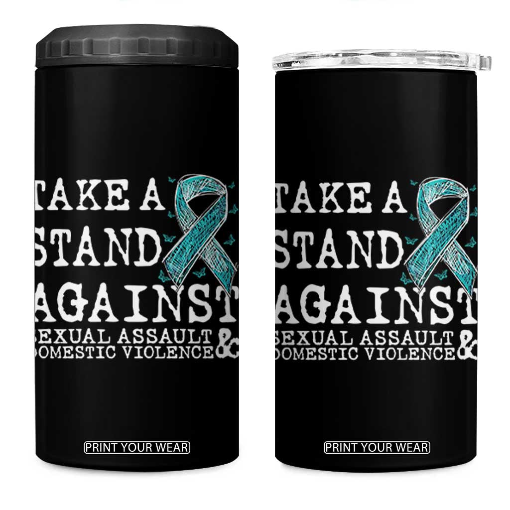 Sexual Assault Awareness Month 4 in 1 Can Cooler Tumbler Stand Against Sexual Assault & Domestic Violence TS14 One Size: 16 oz Black Print Your Wear
