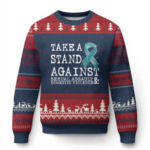 Sexual Assault Awareness Month Ugly Christmas Sweater Stand Against Sexual Assault & Domestic Violence TS14 Navy Red Print Your Wear
