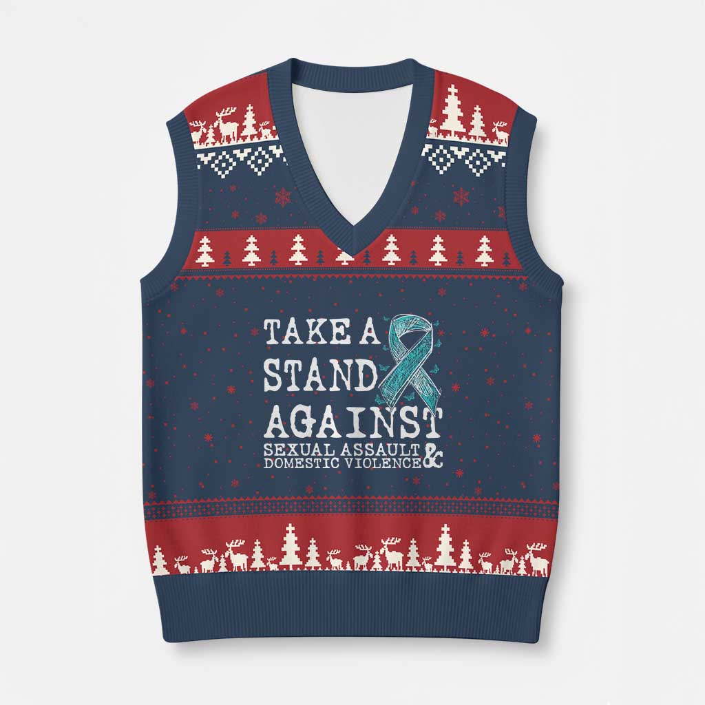 Sexual Assault Awareness Month V-Neck Knit Sweater Vest Stand Against Sexual Assault & Domestic Violence TS14 Navy Red Print Your Wear