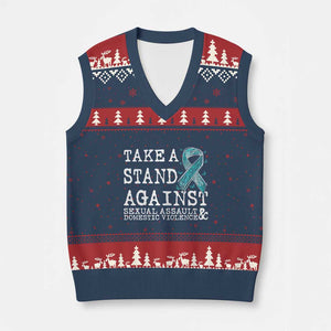 Sexual Assault Awareness Month V-Neck Knit Sweater Vest Stand Against Sexual Assault & Domestic Violence TS14 Navy Red Print Your Wear