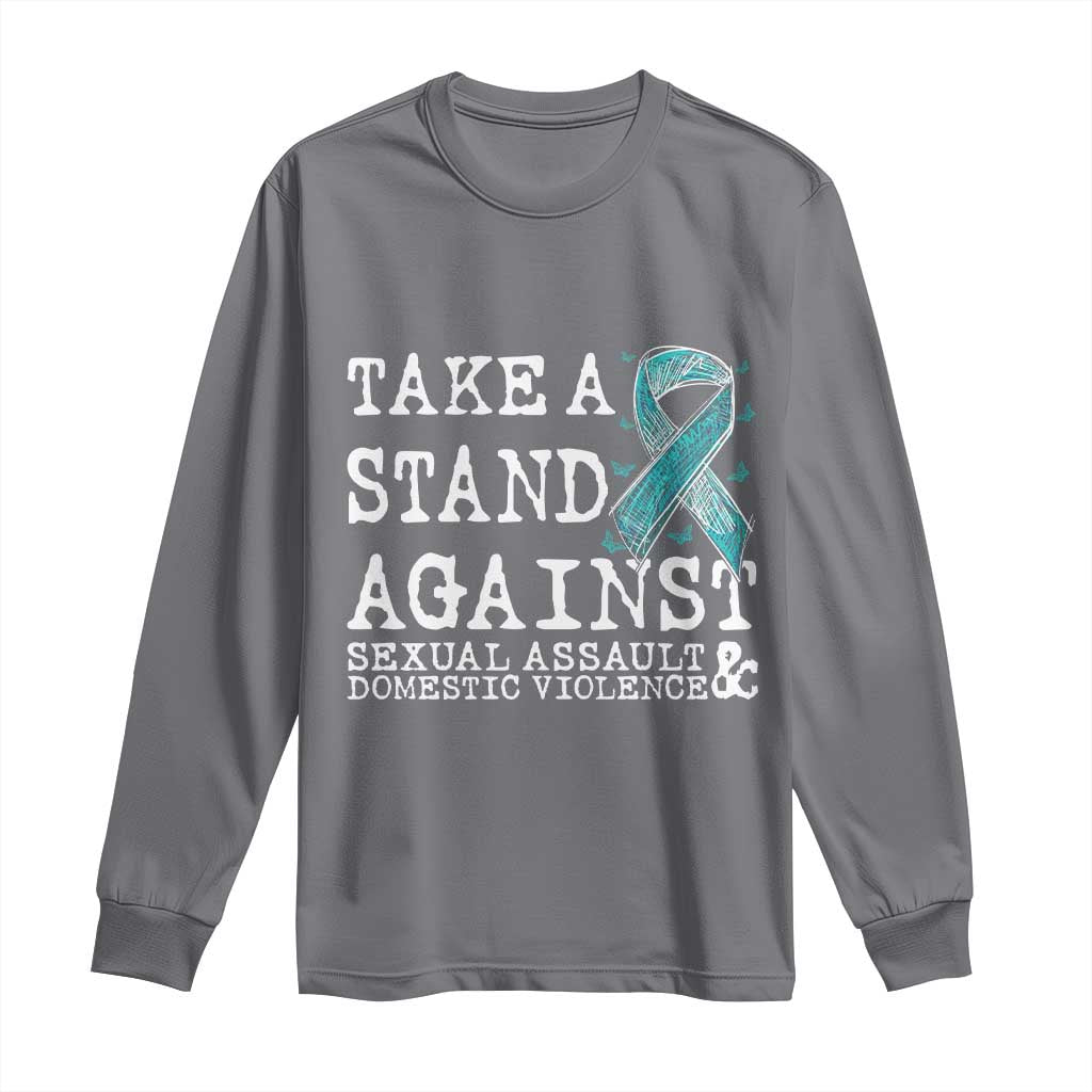 Sexual Assault Awareness Month Long Sleeve Shirt Stand Against Sexual Assault & Domestic Violence TS14 Charcoal Print Your Wear