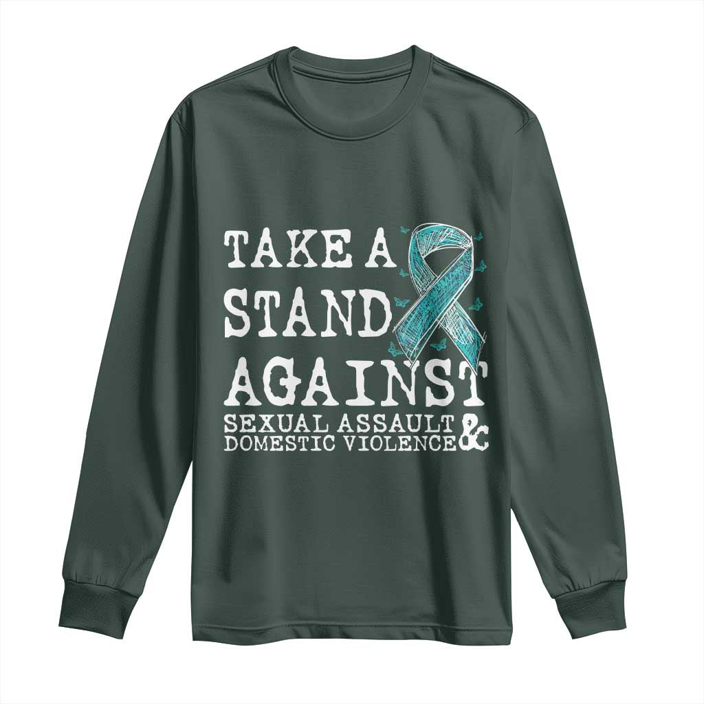 Sexual Assault Awareness Month Long Sleeve Shirt Stand Against Sexual Assault & Domestic Violence TS14 Dark Forest Green Print Your Wear