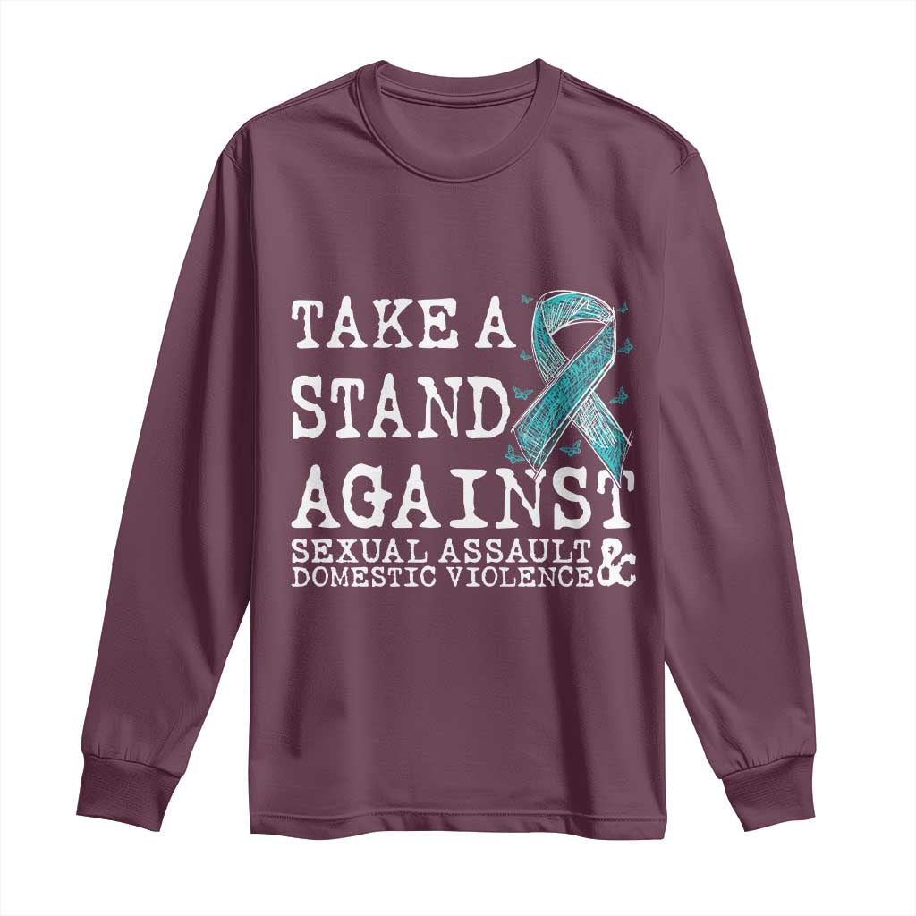 Sexual Assault Awareness Month Long Sleeve Shirt Stand Against Sexual Assault & Domestic Violence TS14 Maroon Print Your Wear