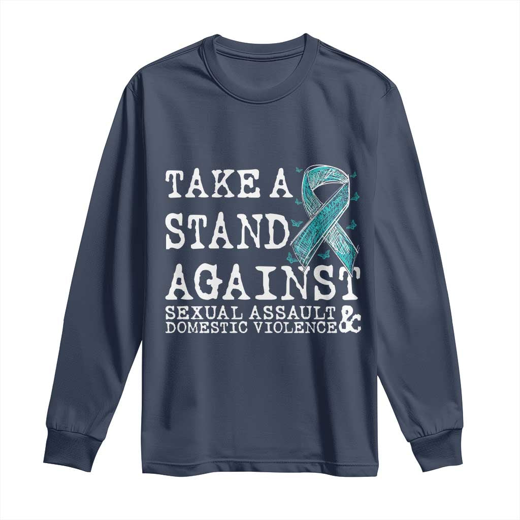 Sexual Assault Awareness Month Long Sleeve Shirt Stand Against Sexual Assault & Domestic Violence TS14 Navy Print Your Wear