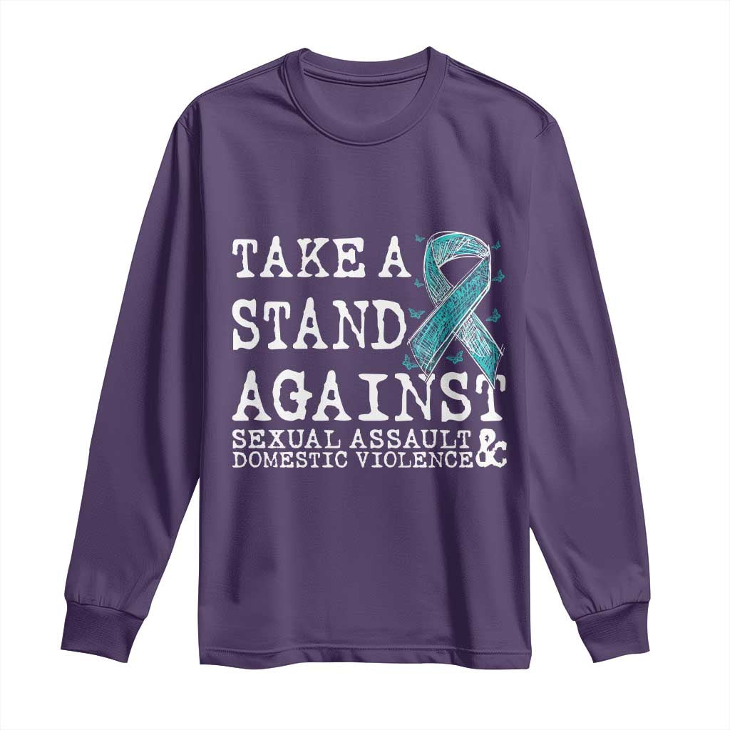 Sexual Assault Awareness Month Long Sleeve Shirt Stand Against Sexual Assault & Domestic Violence TS14 Purple Print Your Wear