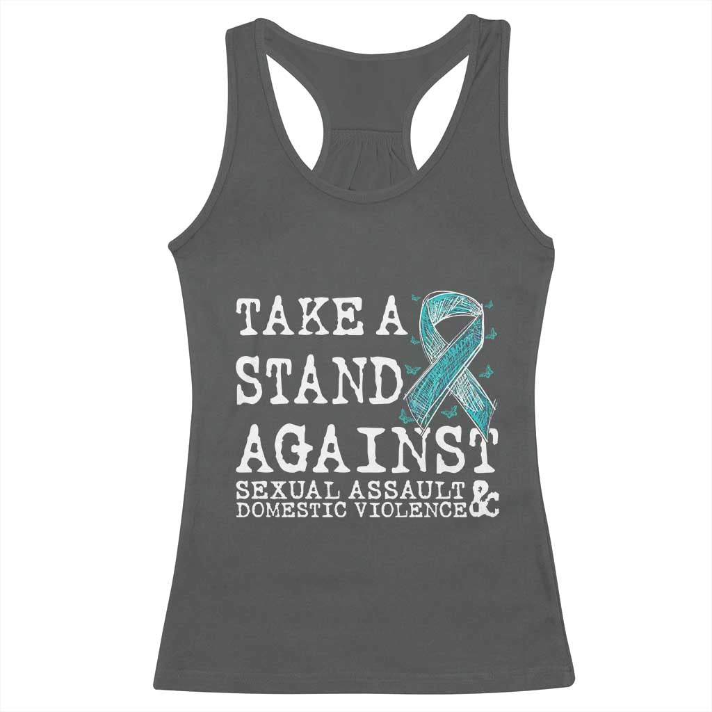 Sexual Assault Awareness Month Racerback Tank Top Stand Against Sexual Assault & Domestic Violence TS14 Dark Heather Print Your Wear
