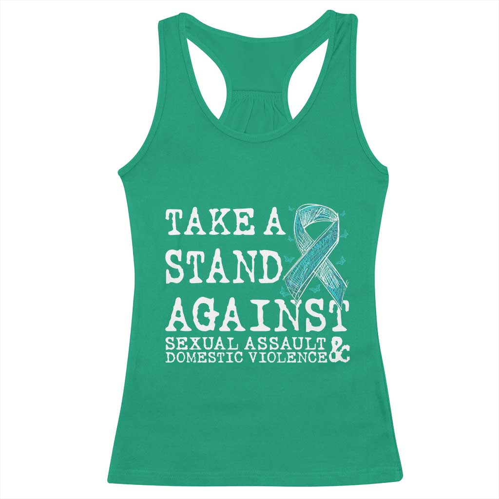Sexual Assault Awareness Month Racerback Tank Top Stand Against Sexual Assault & Domestic Violence TS14 Irish Green Print Your Wear