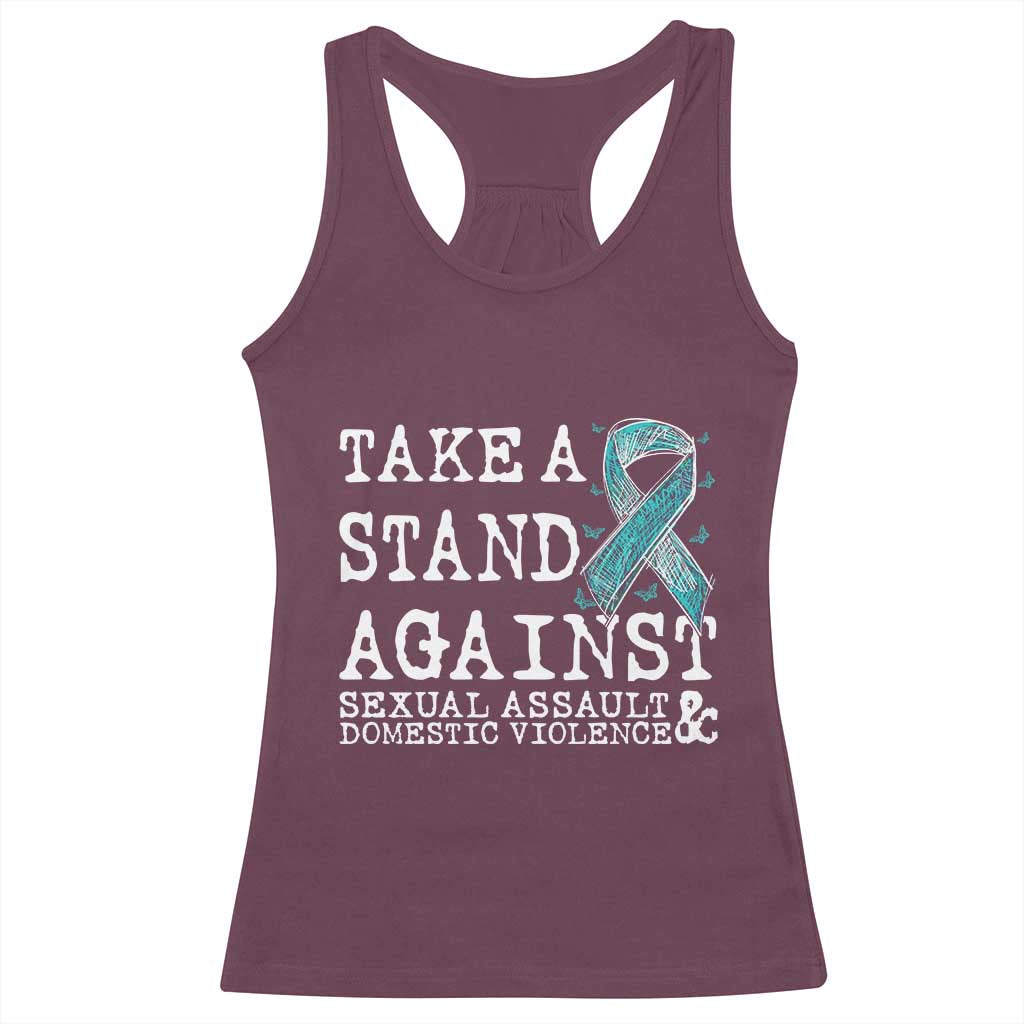 Sexual Assault Awareness Month Racerback Tank Top Stand Against Sexual Assault & Domestic Violence TS14 Maroon Print Your Wear