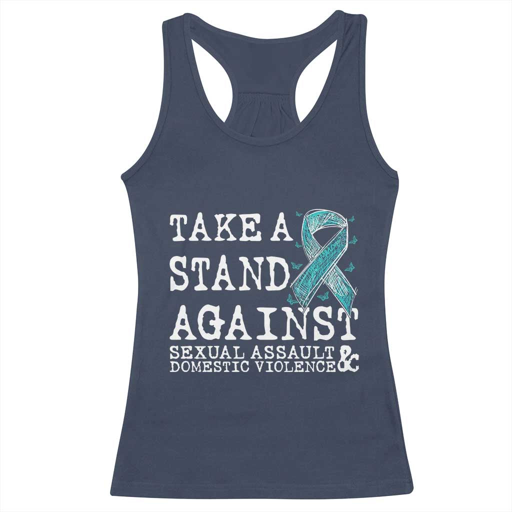 Sexual Assault Awareness Month Racerback Tank Top Stand Against Sexual Assault & Domestic Violence TS14 Navy Print Your Wear