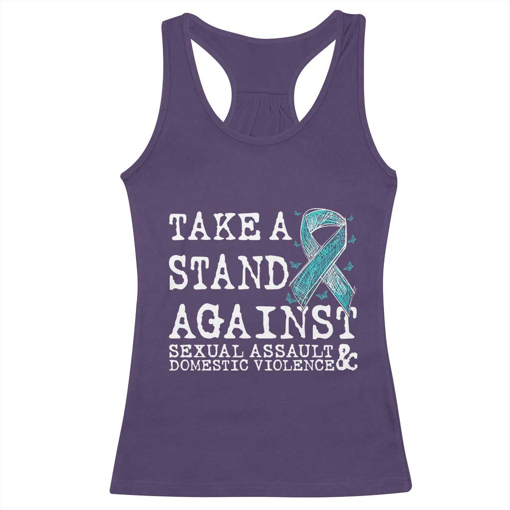 Sexual Assault Awareness Month Racerback Tank Top Stand Against Sexual Assault & Domestic Violence TS14 Purple Print Your Wear