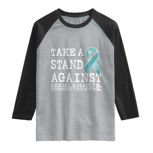 Sexual Assault Awareness Month Raglan Shirt Stand Against Sexual Assault & Domestic Violence TS14 Heather Gray Black Print Your Wear