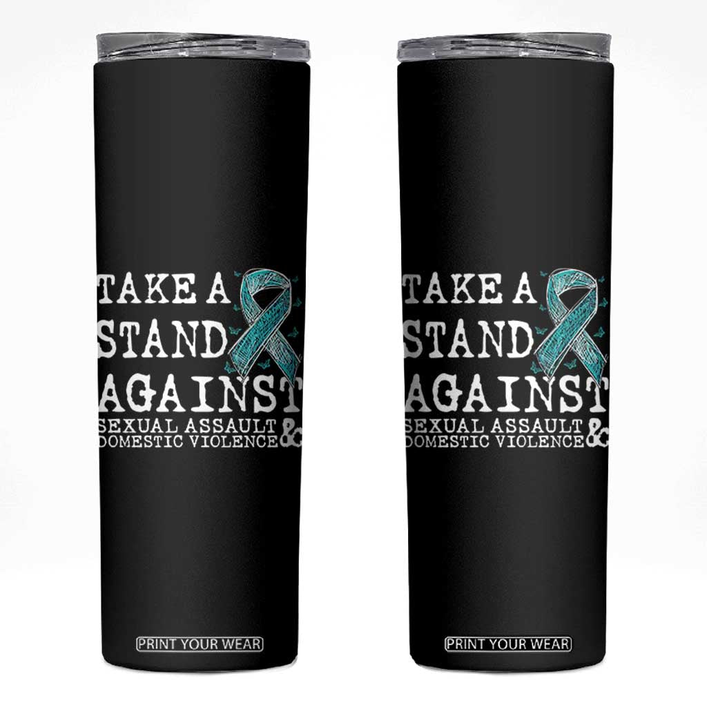 Sexual Assault Awareness Month Skinny Tumbler Stand Against Sexual Assault & Domestic Violence TS14 Black Print Your Wear