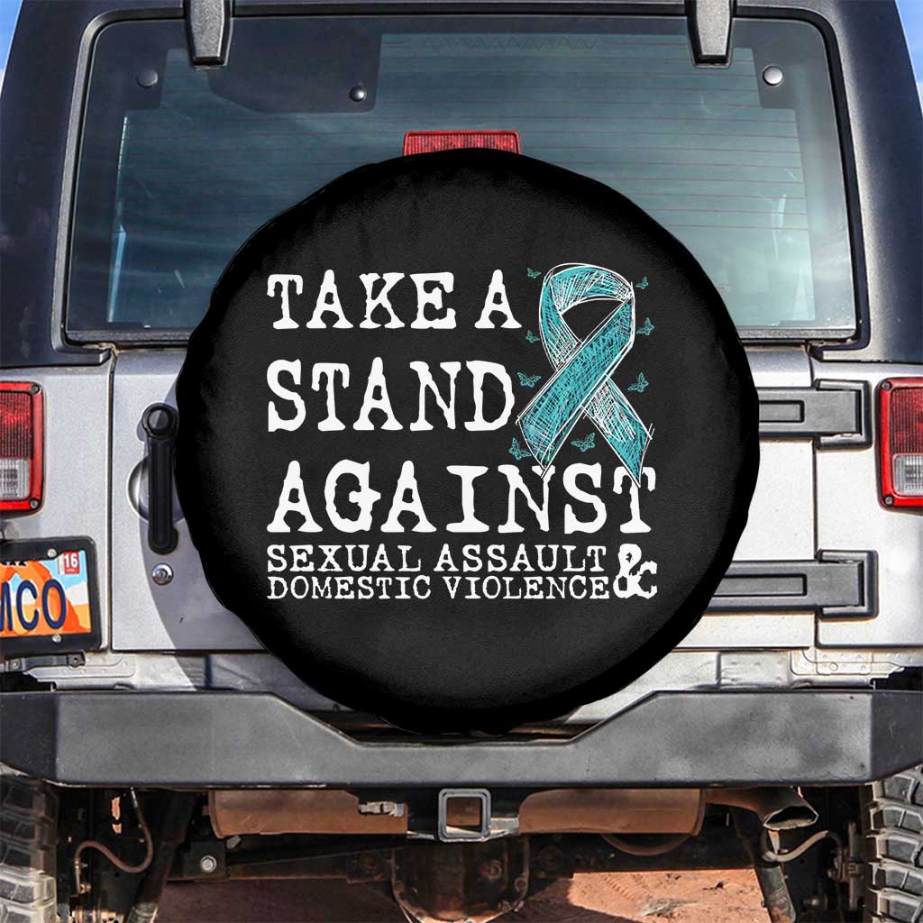 Sexual Assault Awareness Month Spare Tire Cover Stand Against Sexual Assault & Domestic Violence TS14 No hole Black Print Your Wear