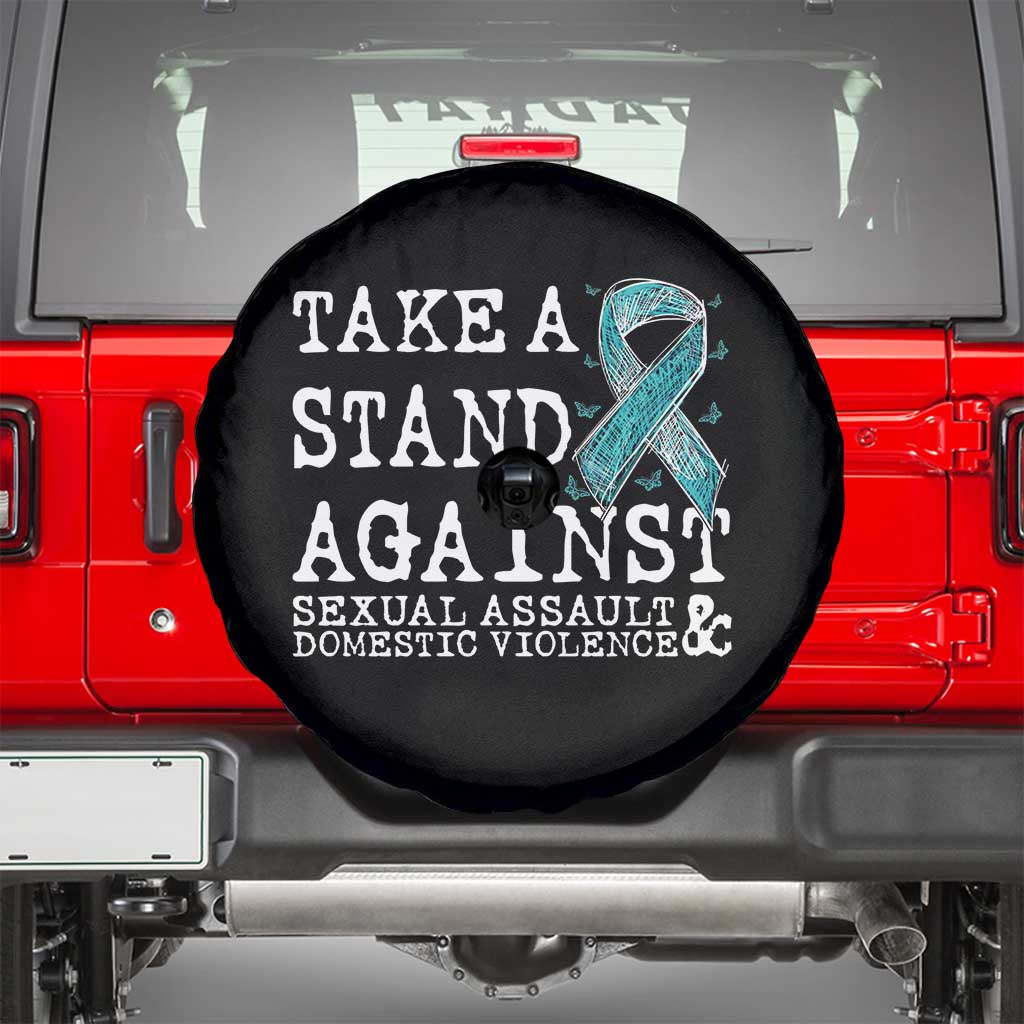 Sexual Assault Awareness Month Spare Tire Cover Stand Against Sexual Assault & Domestic Violence TS14 Black Print Your Wear