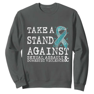 Sexual Assault Awareness Month Sweatshirt Stand Against Sexual Assault & Domestic Violence TS14 Dark Heather Print Your Wear