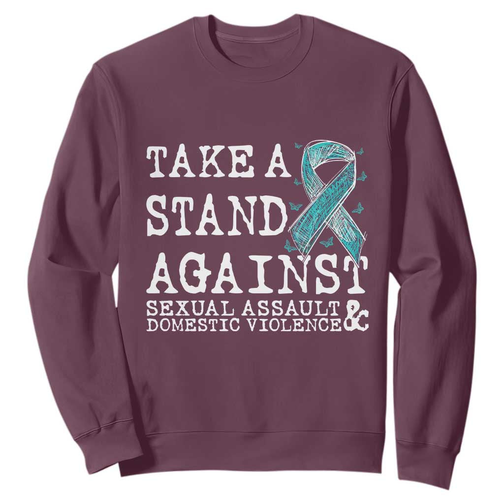 Sexual Assault Awareness Month Sweatshirt Stand Against Sexual Assault & Domestic Violence TS14 Maroon Print Your Wear