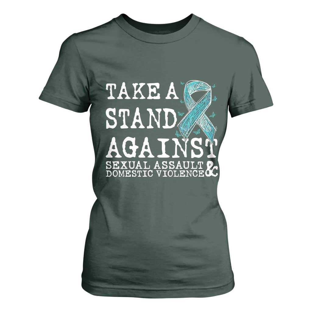 Sexual Assault Awareness Month T Shirt For Women Stand Against Sexual Assault & Domestic Violence TS14 Dark Forest Green Print Your Wear