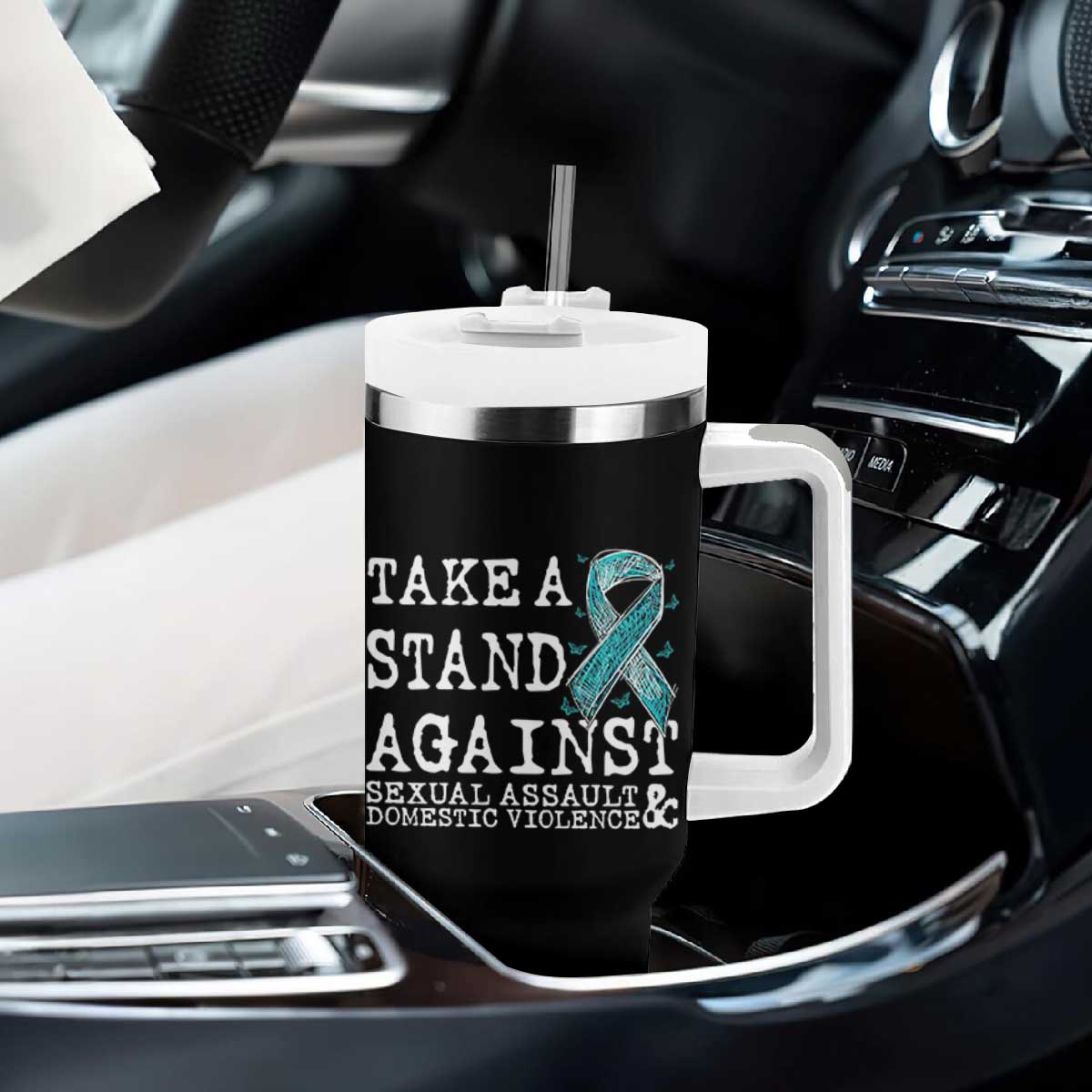 Sexual Assault Awareness Month Tumbler With Handle Stand Against Sexual Assault & Domestic Violence TS14 Print Your Wear