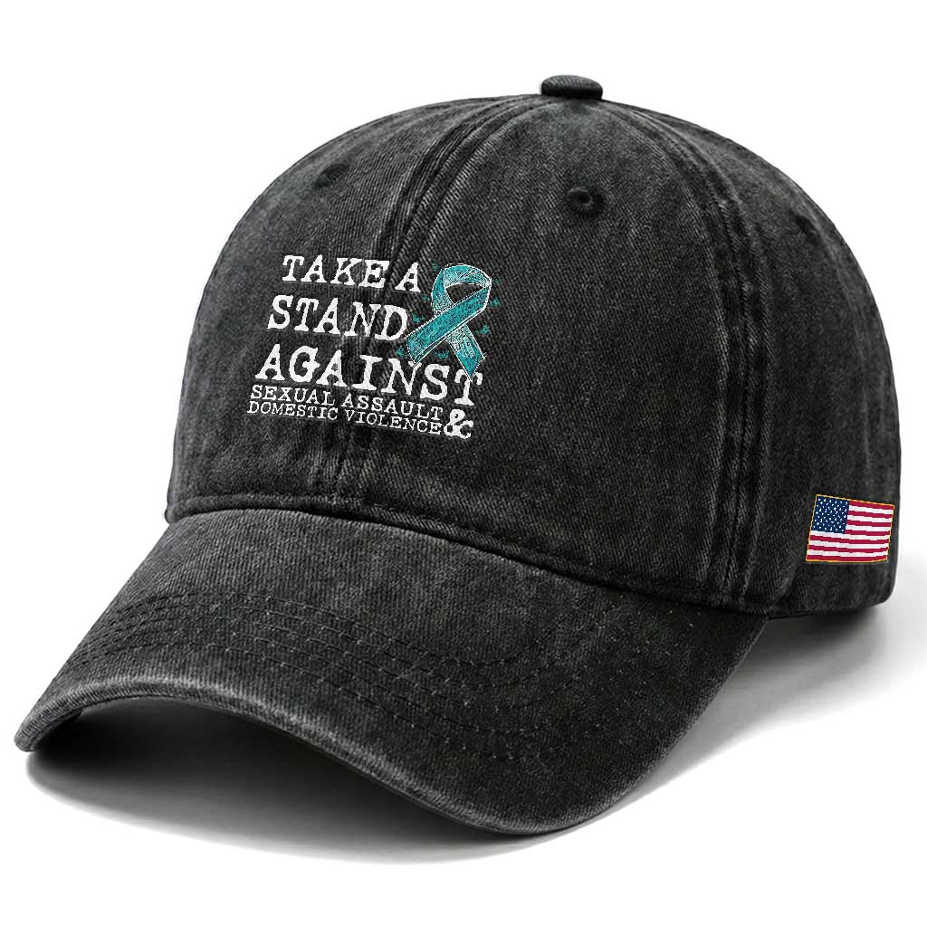 Sexual Assault Awareness Month Washed Cotton Baseball Cap Stand Against Sexual Assault & Domestic Violence TS14 Print Your Wear
