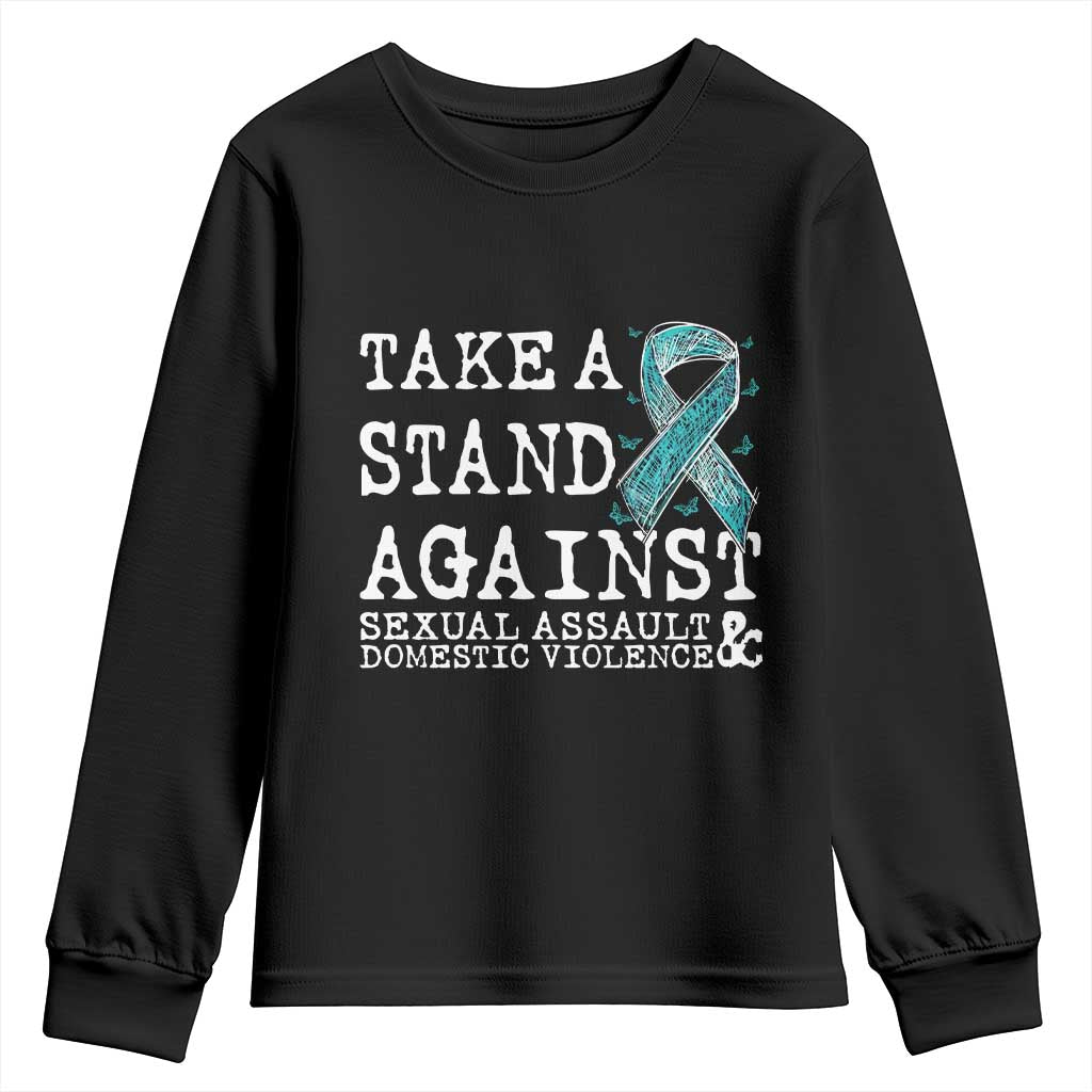 Sexual Assault Awareness Month Youth Sweatshirt Stand Against Sexual Assault & Domestic Violence TS14 Black Print Your Wear