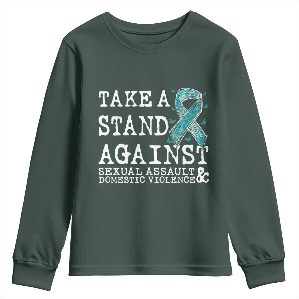 Sexual Assault Awareness Month Youth Sweatshirt Stand Against Sexual Assault & Domestic Violence TS14 Dark Forest Green Print Your Wear