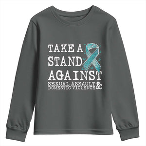 Sexual Assault Awareness Month Youth Sweatshirt Stand Against Sexual Assault & Domestic Violence TS14 Dark Heather Print Your Wear