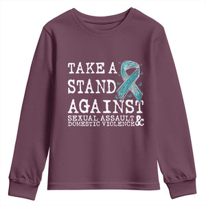 Sexual Assault Awareness Month Youth Sweatshirt Stand Against Sexual Assault & Domestic Violence TS14 Maroon Print Your Wear