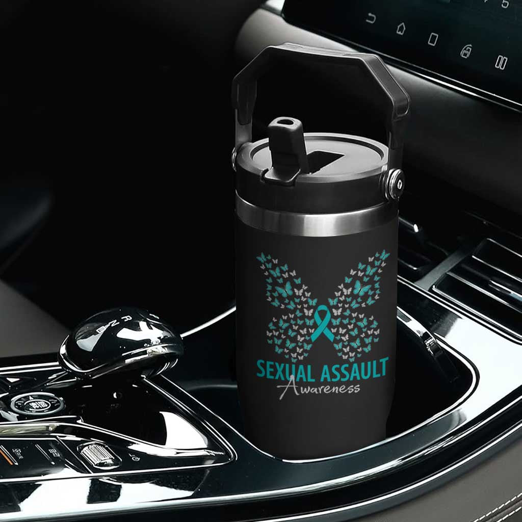 Sexual Assault Awareness Butterfly Ribbon Flip Straw Tumbler TS14 Print Your Wear