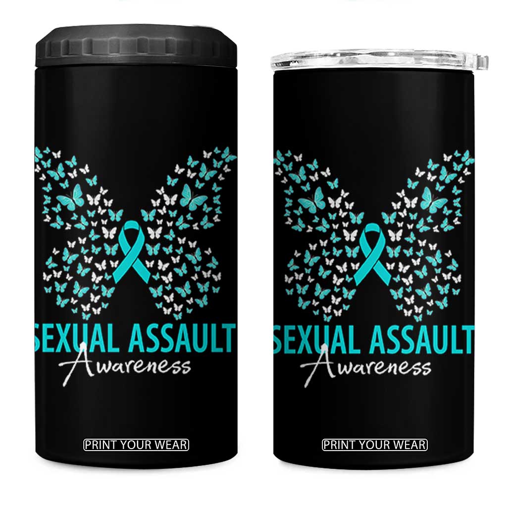 Sexual Assault Awareness Butterfly Ribbon 4 in 1 Can Cooler Tumbler TS14 One Size: 16 oz Black Print Your Wear