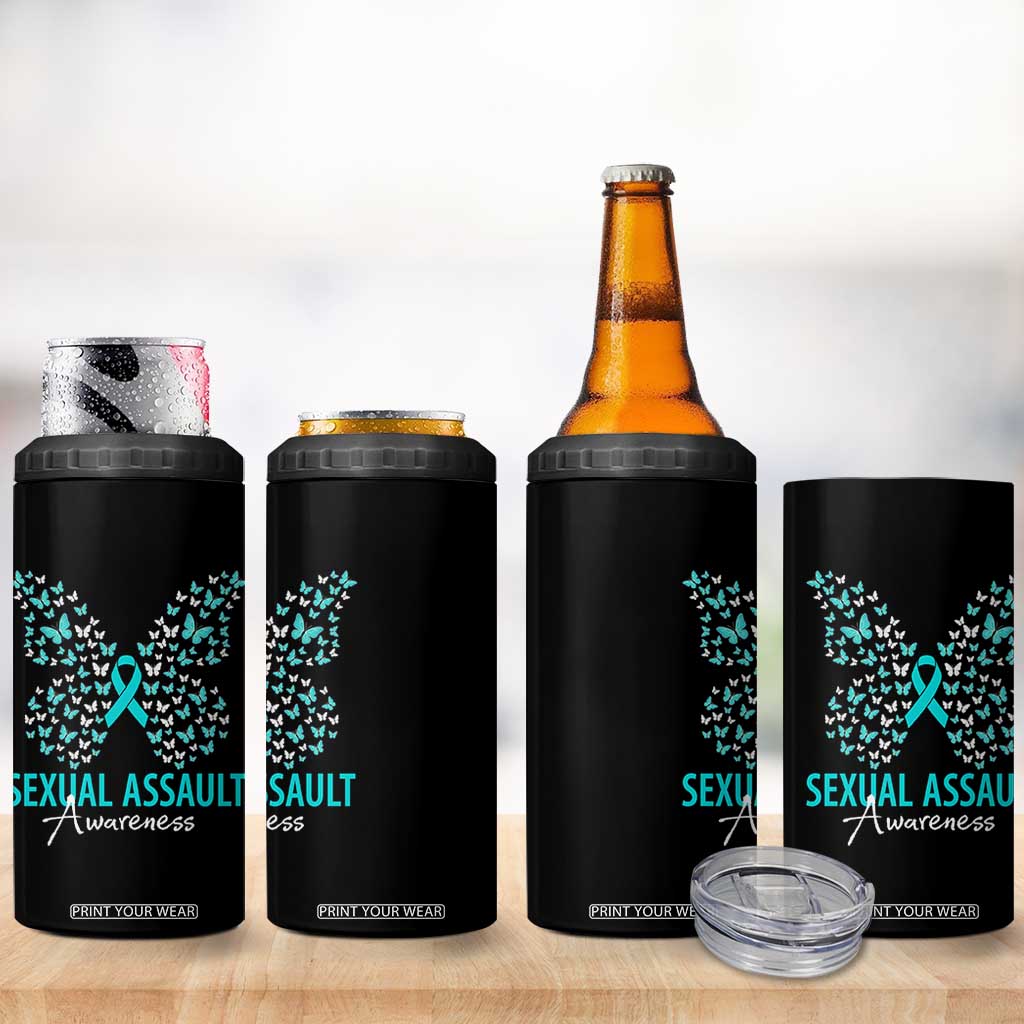 Sexual Assault Awareness Butterfly Ribbon 4 in 1 Can Cooler Tumbler TS14 Print Your Wear