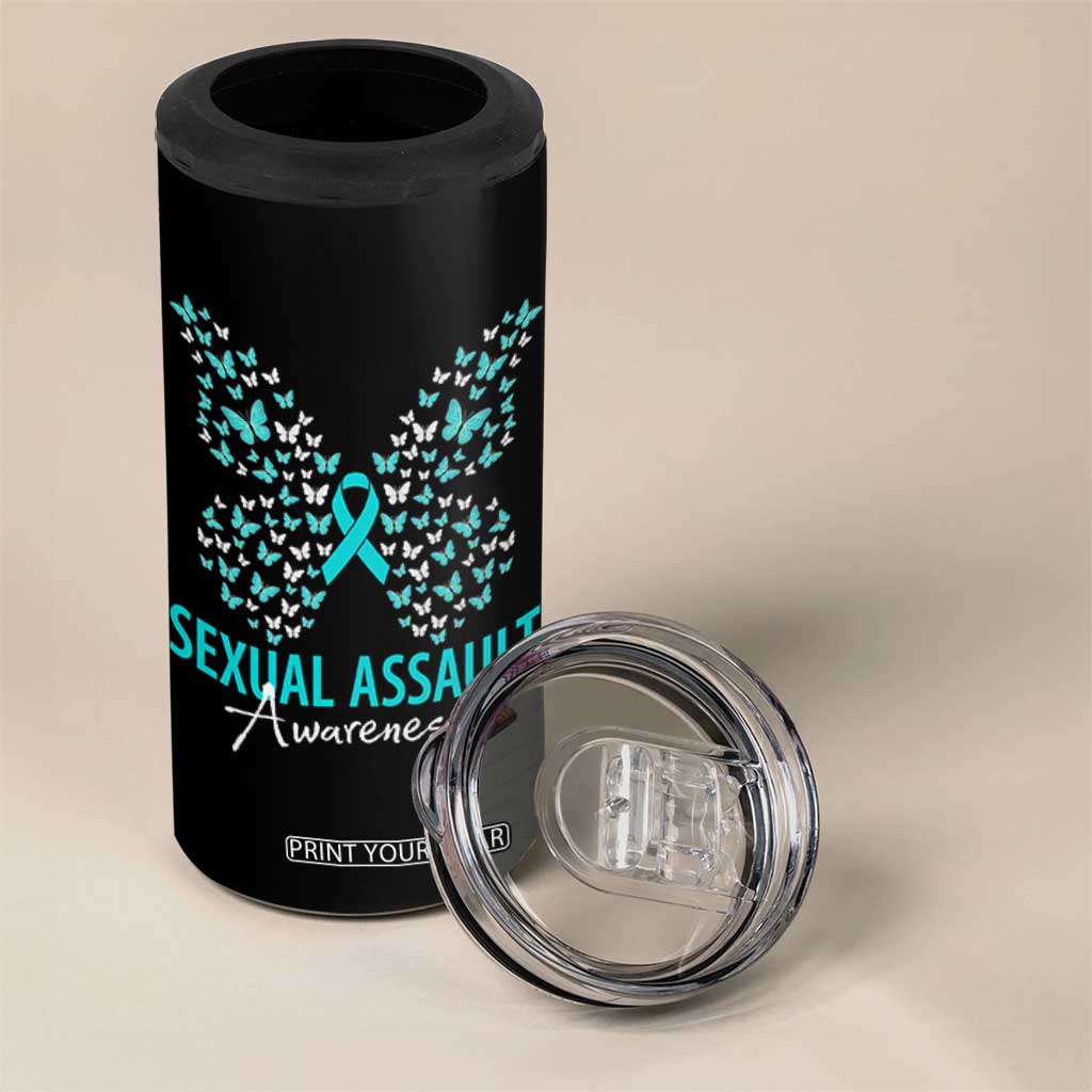 Sexual Assault Awareness Butterfly Ribbon 4 in 1 Can Cooler Tumbler TS14 Print Your Wear