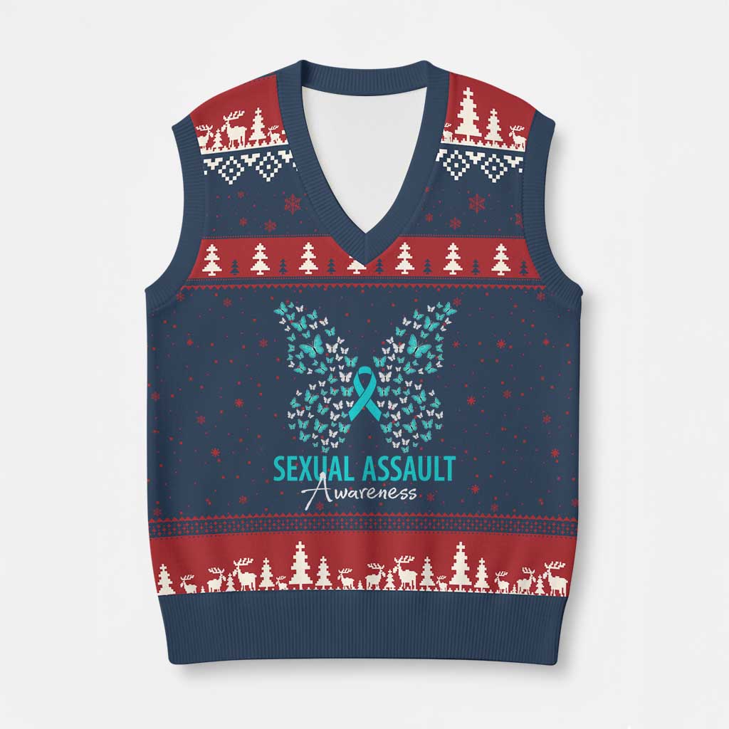 Sexual Assault Awareness Butterfly Ribbon V-Neck Knit Sweater Vest TS14 Navy Red Print Your Wear