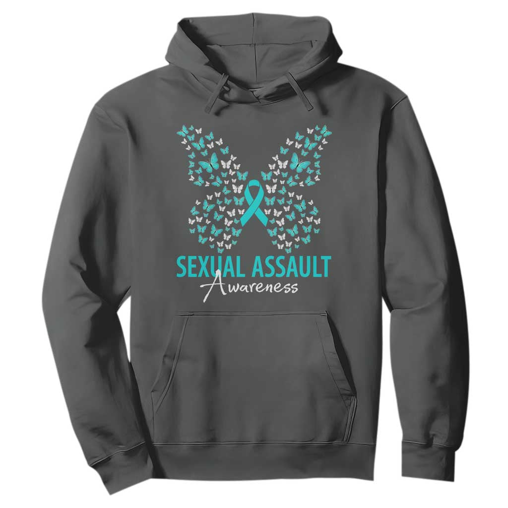 Sexual Assault Awareness Butterfly Ribbon Hoodie TS14 Dark Heather Print Your Wear