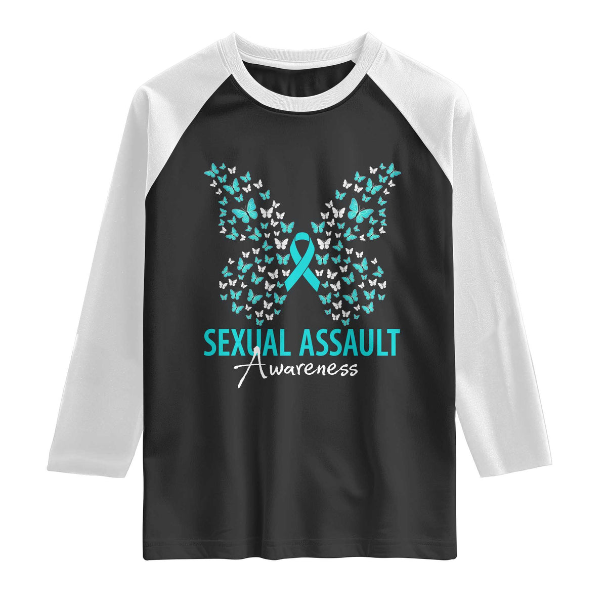 Sexual Assault Awareness Butterfly Ribbon Raglan Shirt TS14 Black White Print Your Wear