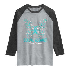 Sexual Assault Awareness Butterfly Ribbon Raglan Shirt TS14 Heather Gray Heather Charcoal Print Your Wear