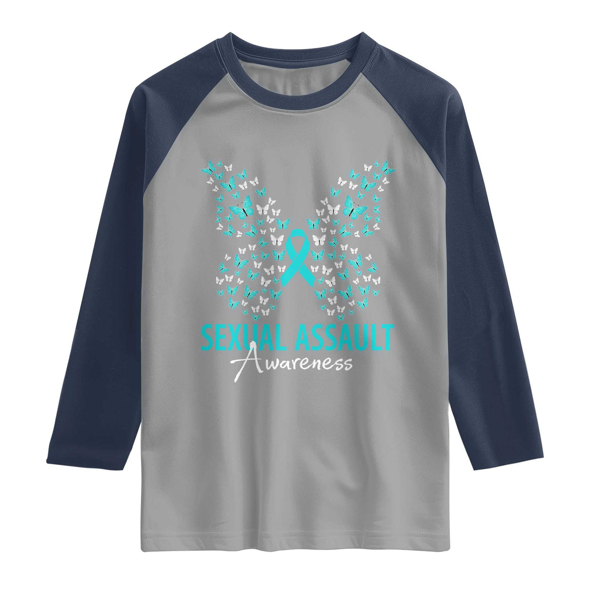 Sexual Assault Awareness Butterfly Ribbon Raglan Shirt TS14 Sport Gray Navy Print Your Wear