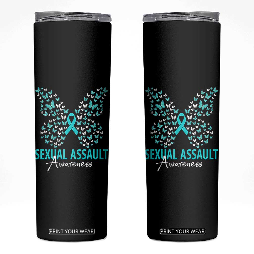 Sexual Assault Awareness Butterfly Ribbon Skinny Tumbler TS14 Black Print Your Wear